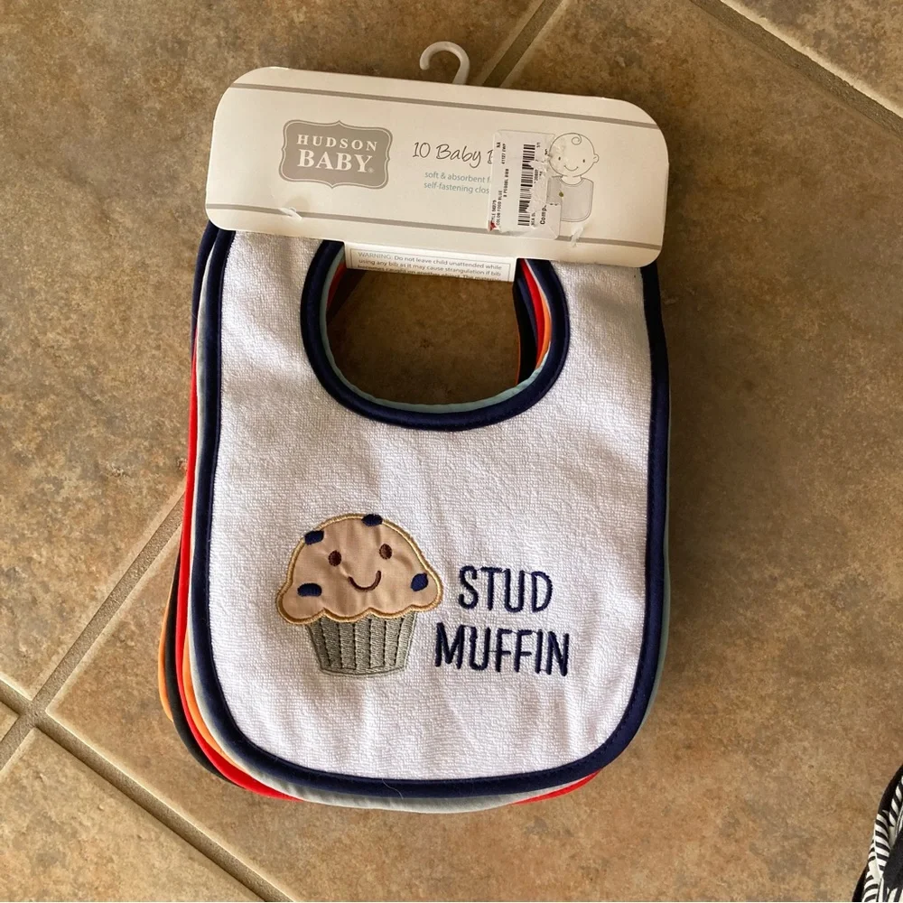 Hudson Baby Infant Boy Cotton Terry Drooler Bibs with Fiber Filling 10pk